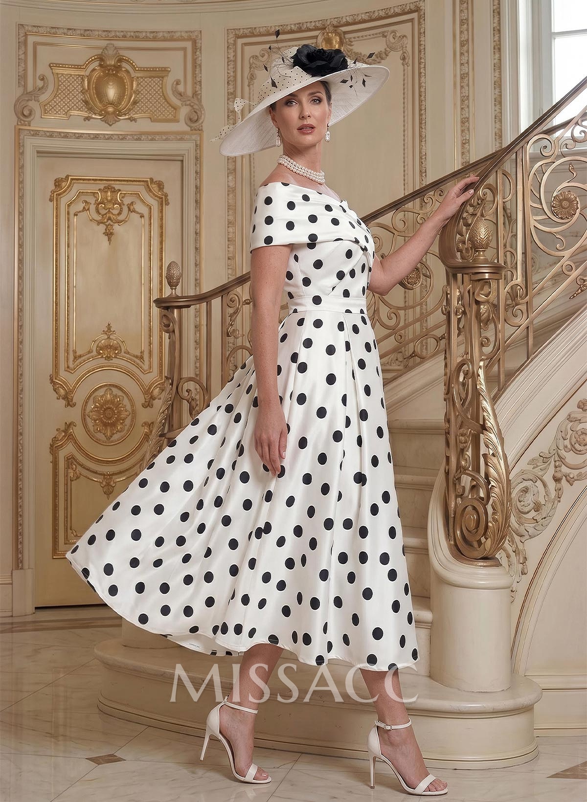 A-Line Off-The-Shoulder Sleeveless Tea-Length Twill Satin Cocktail Dresses