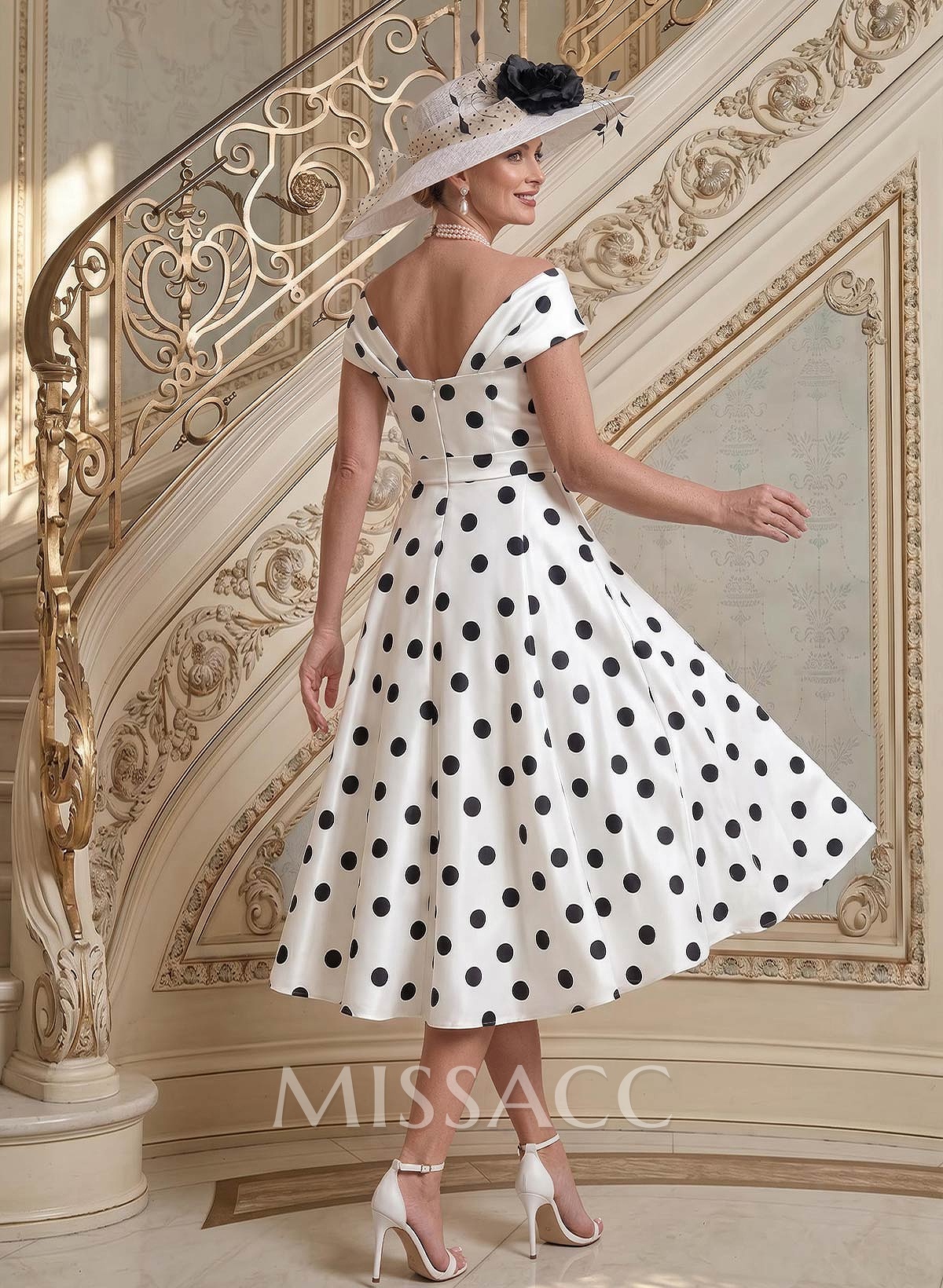 A-Line Off-The-Shoulder Sleeveless Tea-Length Twill Satin Cocktail Dresses