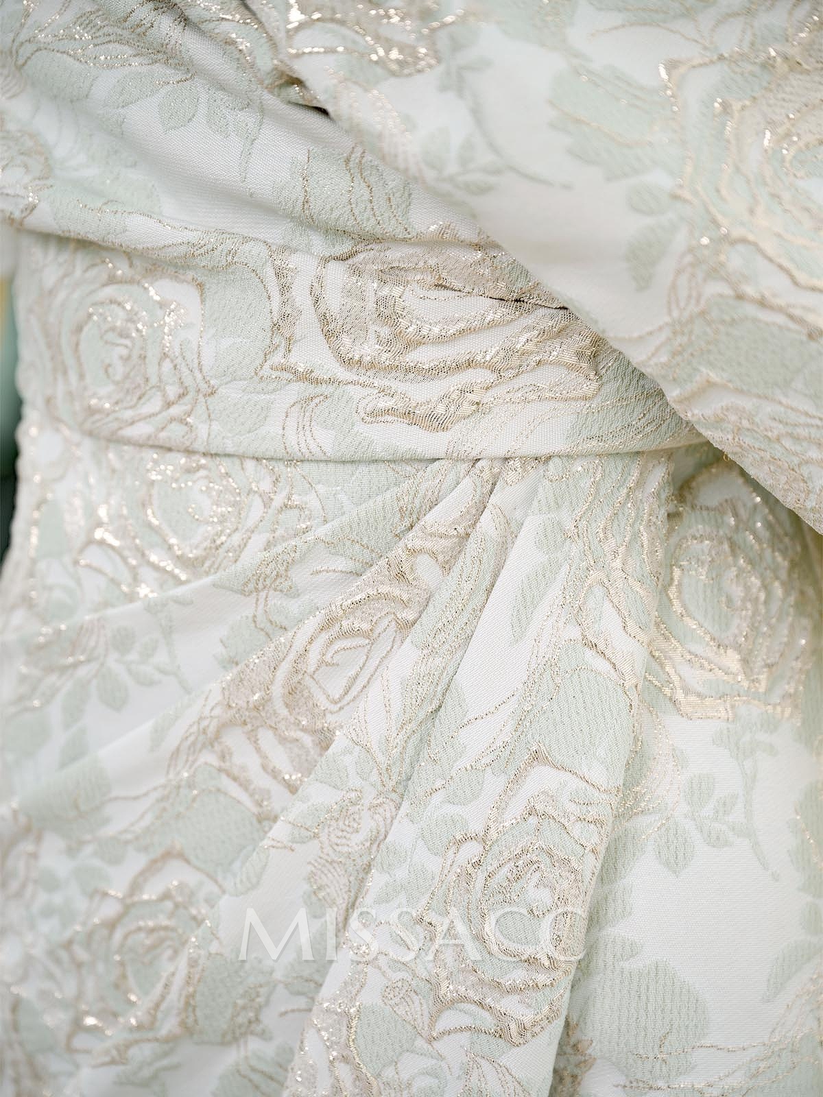 Sheath/Column One-Shoulder 1/2 Sleeves Tea-Length Jacquard Cocktail Dresses With Split Front