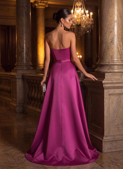 Sheath/Column Strapless Sleeveless Detachable/Sweep Train Satin Cocktail Dresses With Overskirt Dress