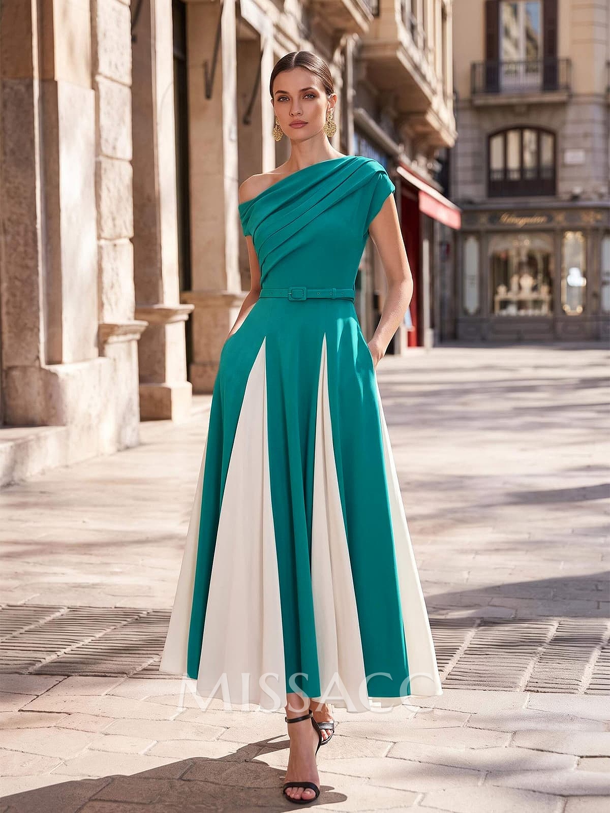 A-Line Asymmetrical Sleeveless Knee-Length Elastic Satin Cocktail Dresses