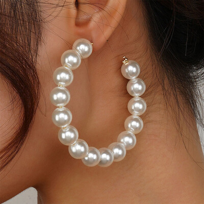 Euro-American Trend Large Pearl Hoop Earrings