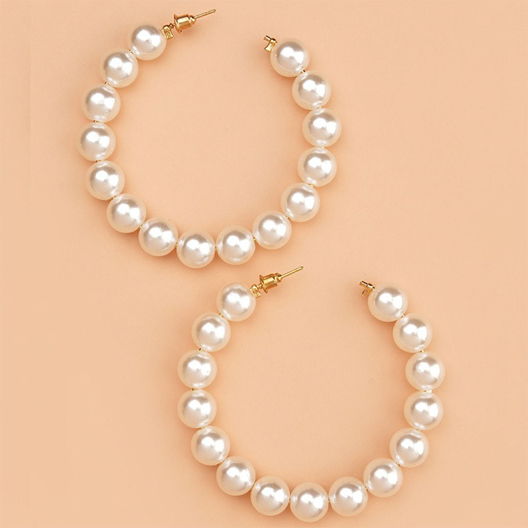 Euro-American Trend Large Pearl Hoop Earrings