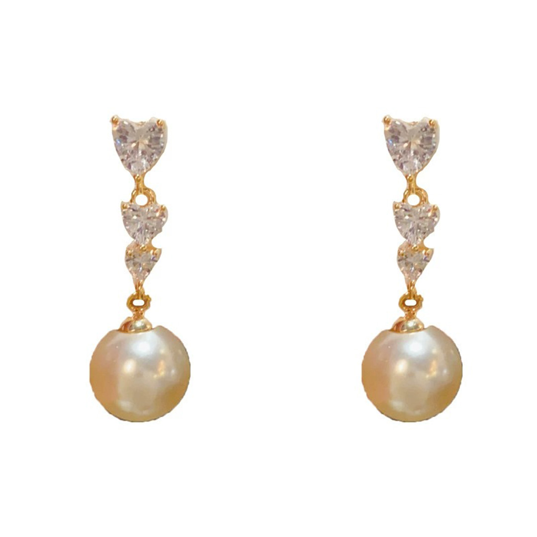 Diamond-Encrusted Heart Pearl Drop Earrings