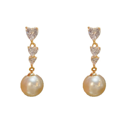 Diamond-Encrusted Heart Pearl Drop Earrings