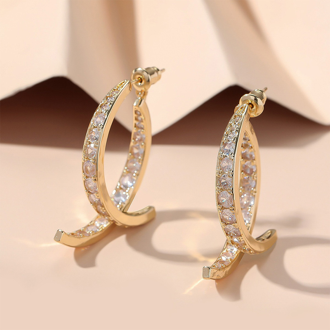 Simple And Versatile Rhinestone Hoop Earrings