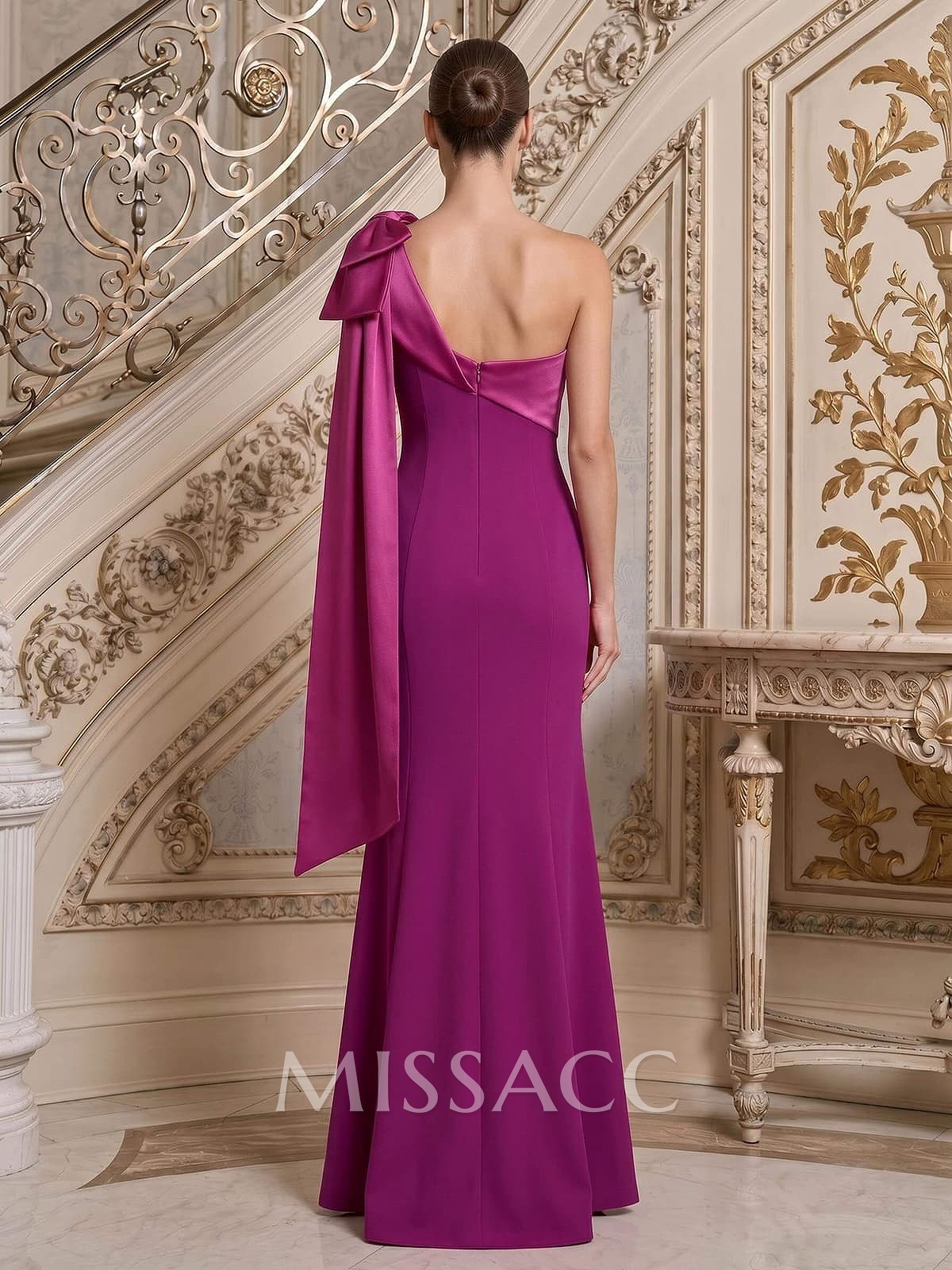 Sheath/Column One-Shoulder Sleeveless Floor-Length Satin/Elastic Satin Evening Dresses With Bow