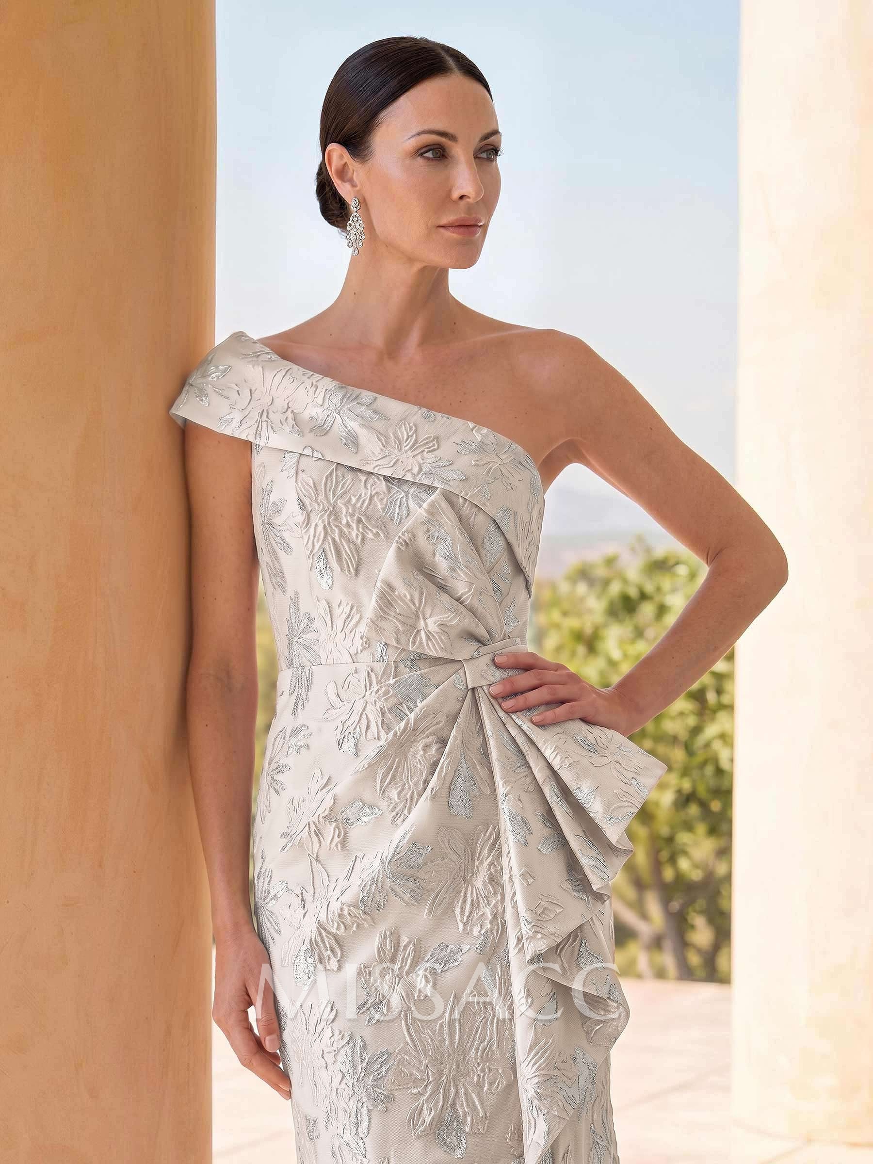 Trumpet/Mermaid One-Shoulder Sleeveless Floor-Length Jacquard Evening Dresses With Split Front/Bow