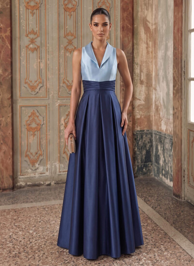 A-Line High Neck Sleeveless Floor-Length Satin Mother Of The Bride Dresses