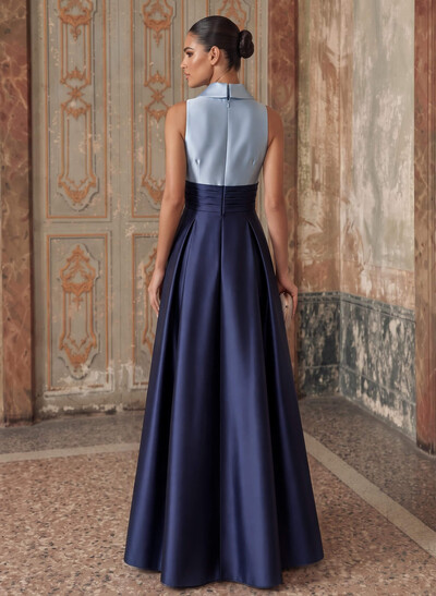 A-Line High Neck Sleeveless Floor-Length Satin Mother Of The Bride Dresses