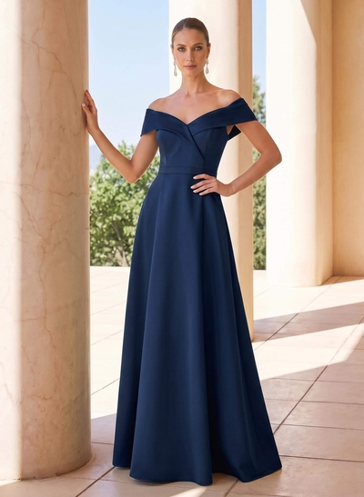 A-Line Off-The-Shoulder Sleeveless Floor-Length Satin Evening Dresses