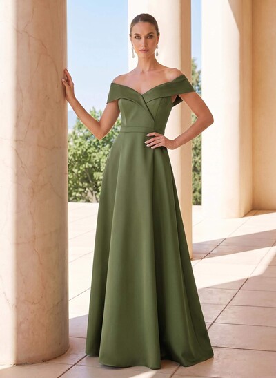 A-Line Off-The-Shoulder Sleeveless Floor-Length Satin Evening Dresses