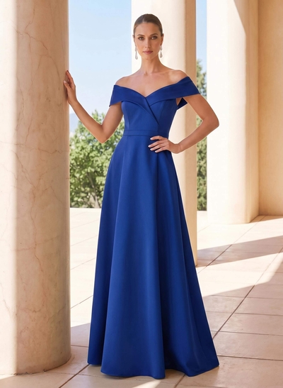 A-Line Off-The-Shoulder Sleeveless Floor-Length Satin Evening Dresses