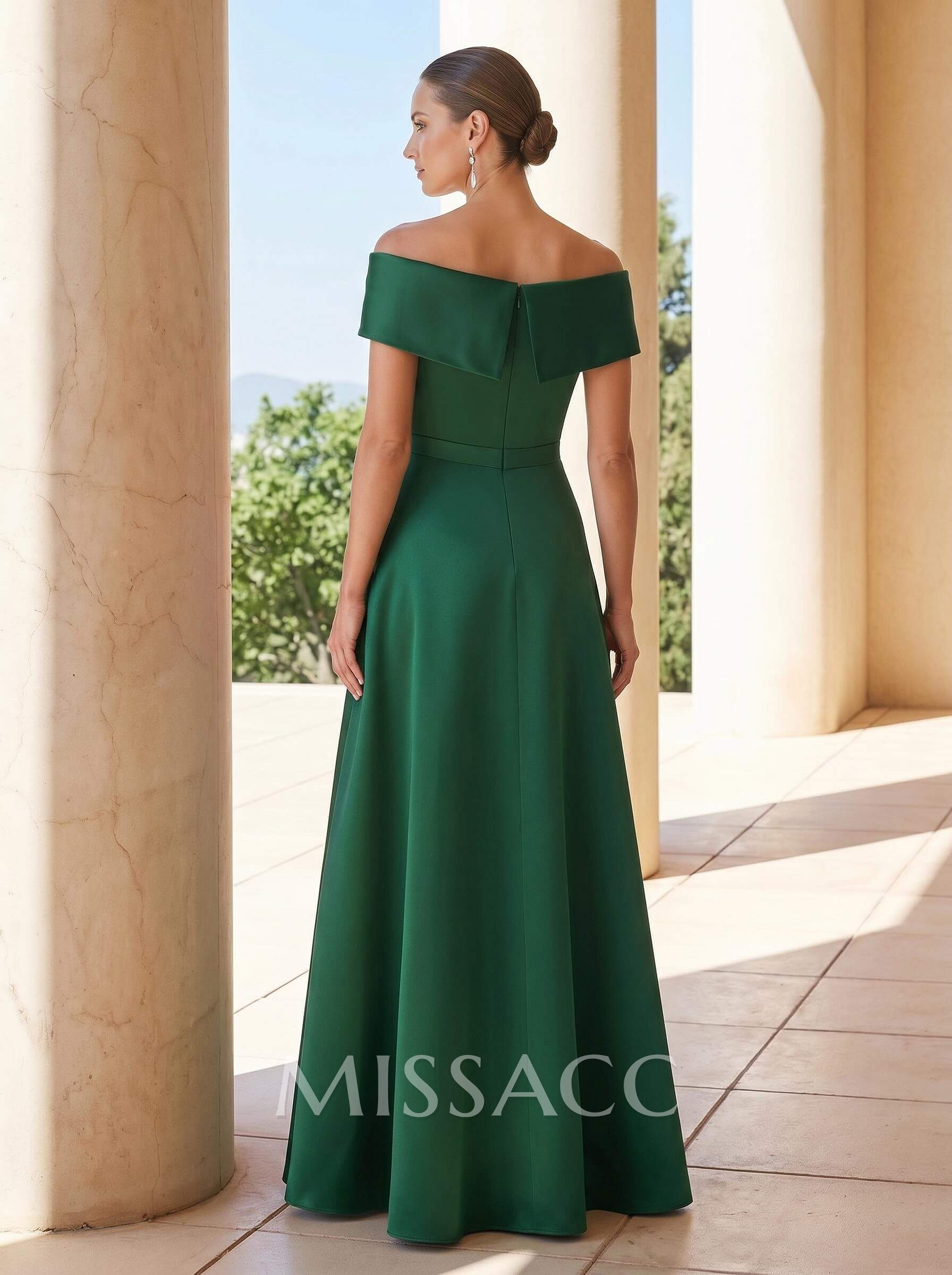 A-Line Off-The-Shoulder Sleeveless Floor-Length Satin Evening Dresses
