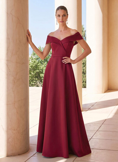 A-Line Off-The-Shoulder Sleeveless Floor-Length Satin Evening Dresses