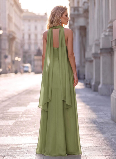 A-Line High Neck/Halterneck Sleeveless Maxi Chiffon Evening Dresses