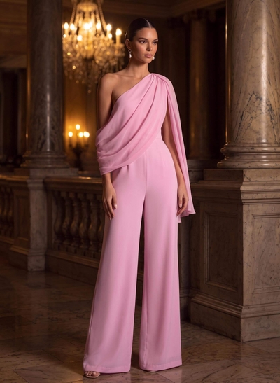 Jumpsuit/Pantsuit Asymmetrical Floor-Length Chiffon Evening Dresses