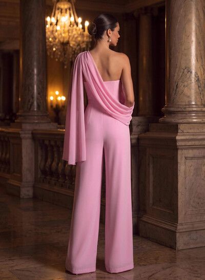 Jumpsuit/Pantsuit Asymmetrical Floor-Length Chiffon Evening Dresses