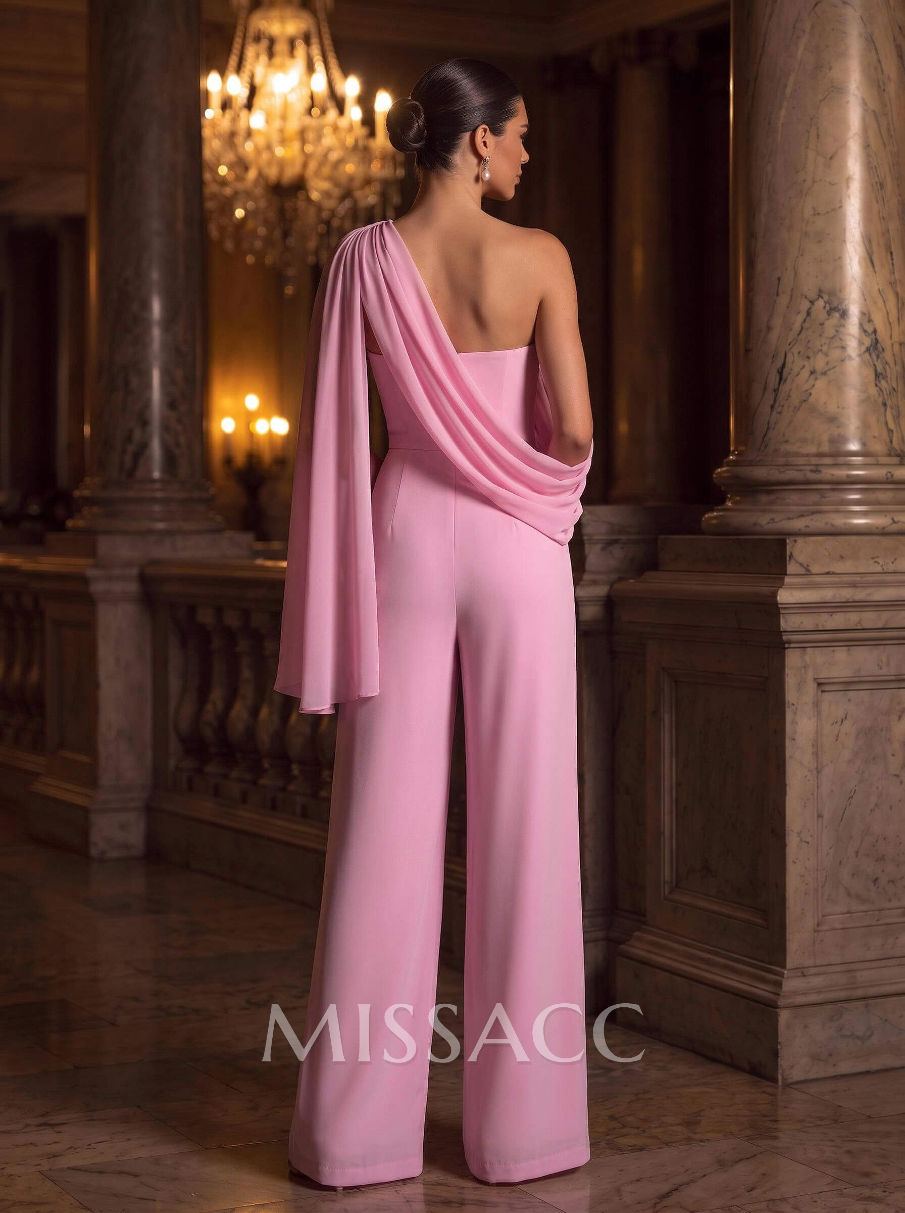 Jumpsuit/Pantsuit Asymmetrical Floor-Length Chiffon Evening Dresses