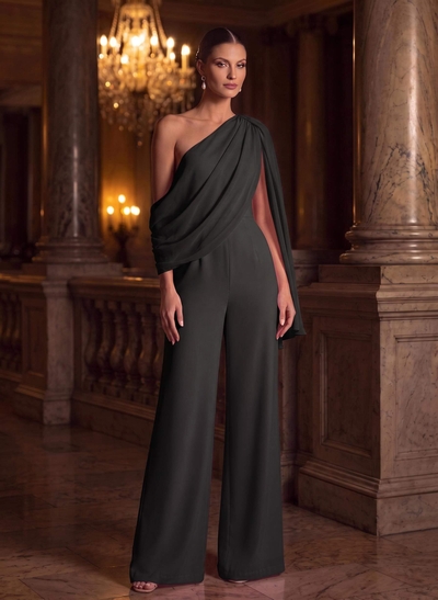 Jumpsuit/Pantsuit Asymmetrical Floor-Length Chiffon Evening Dresses