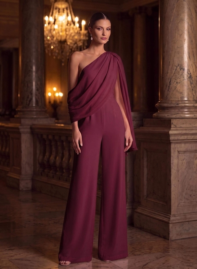 Jumpsuit/Pantsuit Asymmetrical Floor-Length Chiffon Evening Dresses