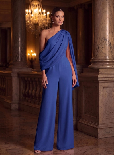Jumpsuit/Pantsuit Asymmetrical Floor-Length Chiffon Evening Dresses