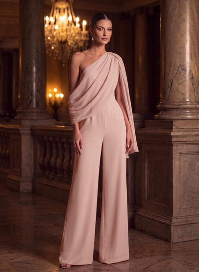 Jumpsuit/Pantsuit Asymmetrical Floor-Length Chiffon Evening Dresses