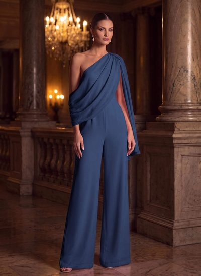 Jumpsuit/Pantsuit Asymmetrical Floor-Length Chiffon Evening Dresses