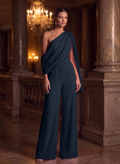 Jumpsuit/Pantsuit Asymmetrical Sleeveless Floor-Length Chiffon Mother Of The Bride Outfit