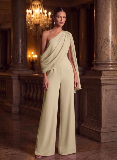 Jumpsuit/Pantsuit Asymmetrical Floor-Length Chiffon Evening Dresses