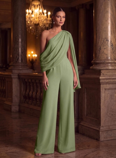 Jumpsuit/Pantsuit Asymmetrical Floor-Length Chiffon Evening Dresses
