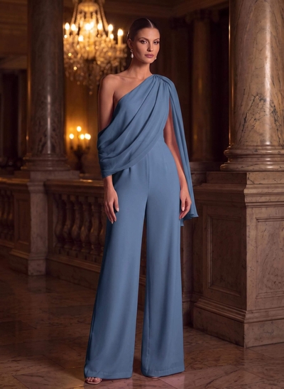 Jumpsuit/Pantsuit Asymmetrical Sleeveless Floor-Length Chiffon Mother Of The Bride Outfit