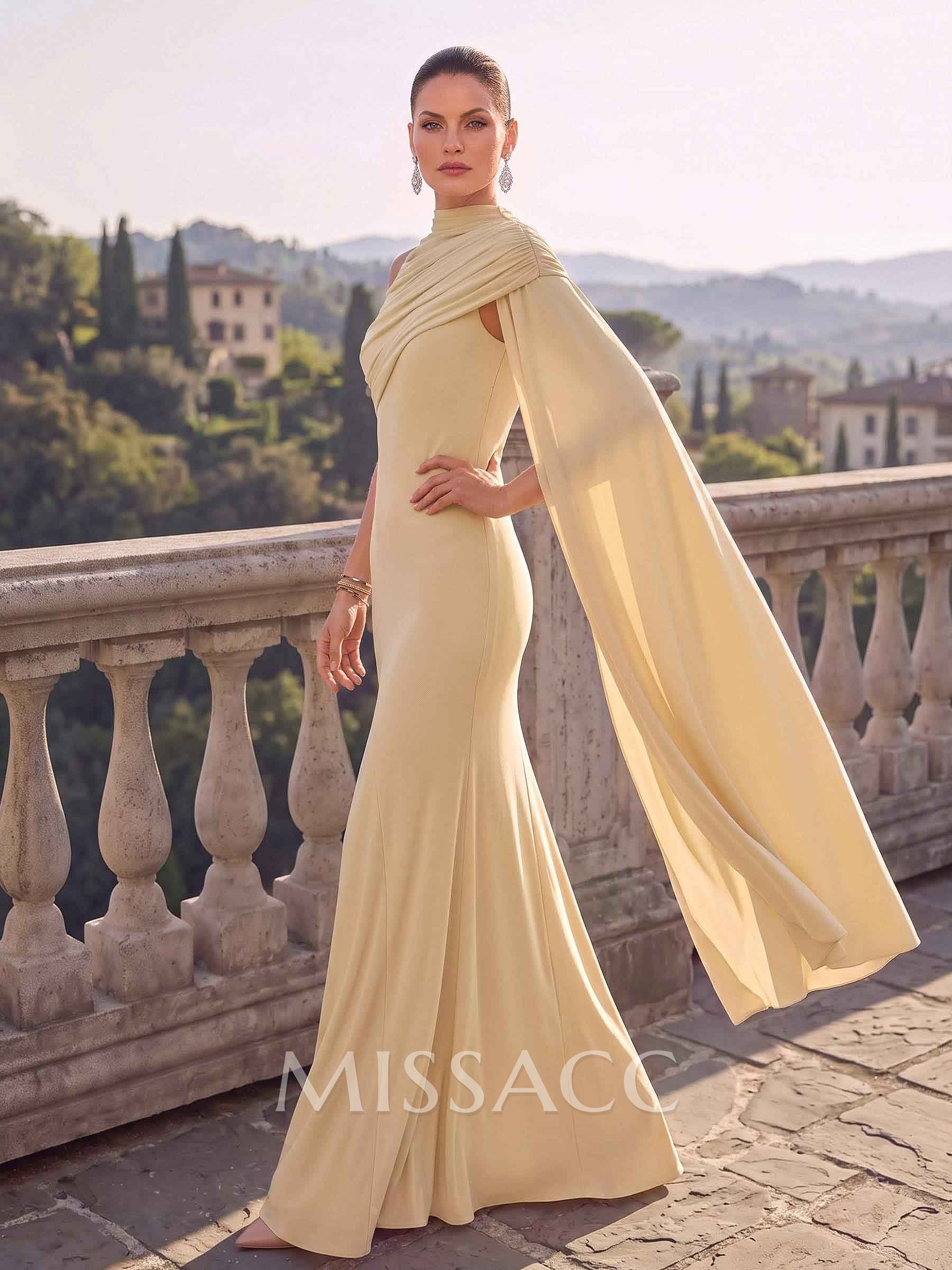 Trumpet/Mermaid High Neck Sleeveless Floor-Length Jersey Evening Dresses With Pleated/Sweeping Side Drape