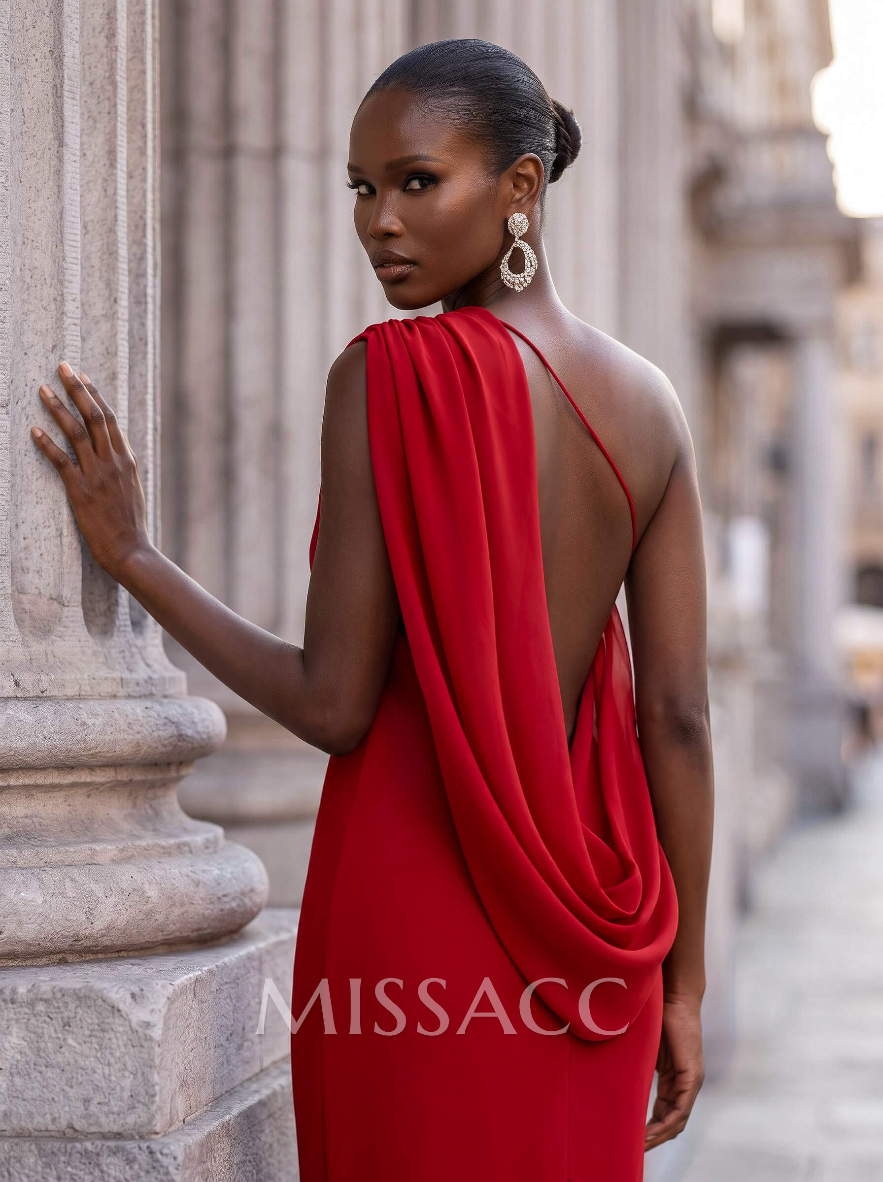 Sheath/Column One-Shoulder Sleeveless Floor-Length Chiffon Evening Dresses