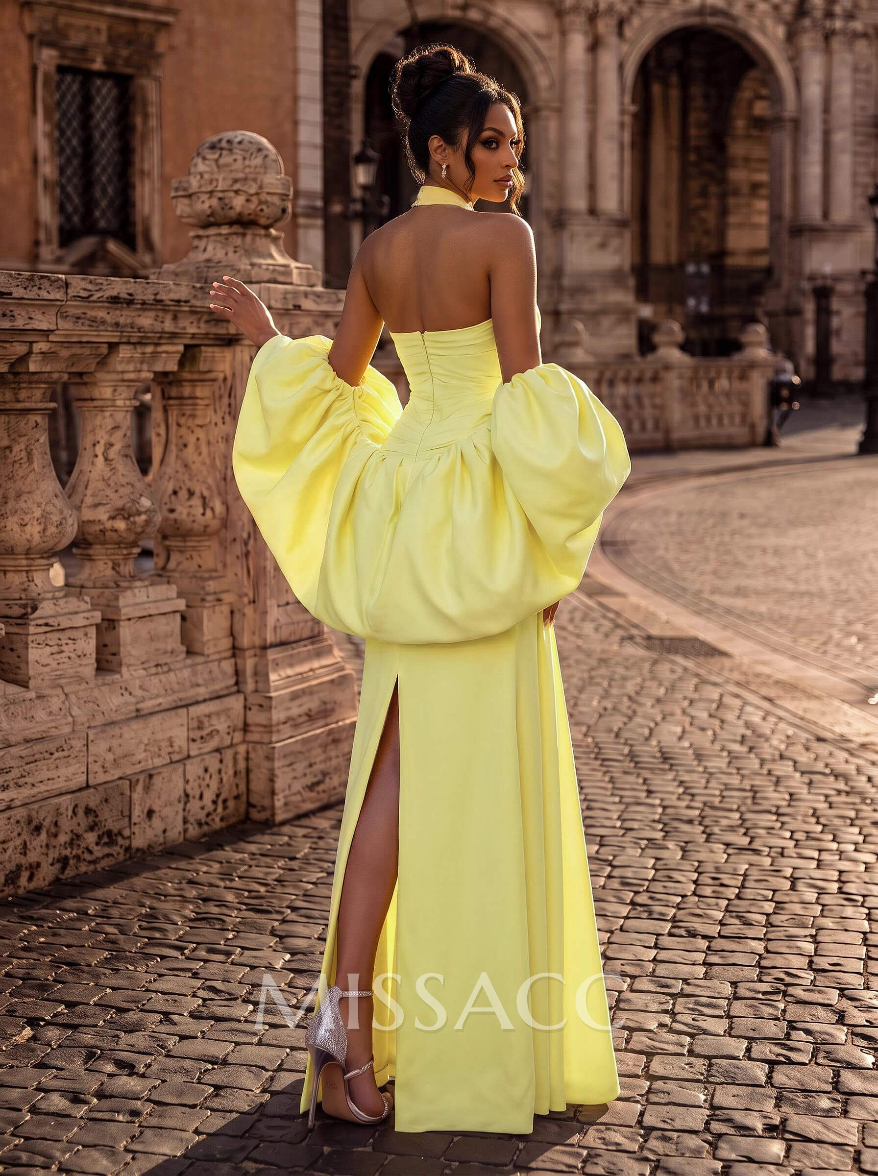 Sheath/Column Sweetheart Detachable Sleeves Floor-Length Elastic Satin Evening Dresses With Back Slit