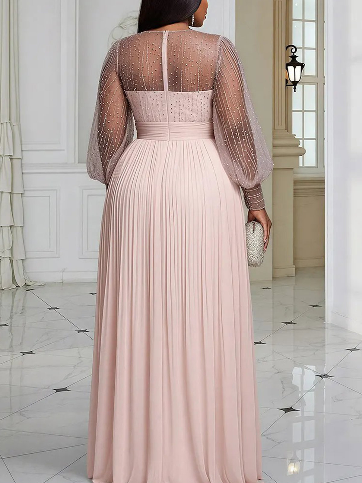 A-Line Scoop Neck Long Sleeves Floor-Length Chiffon Evening Dresses With Beading