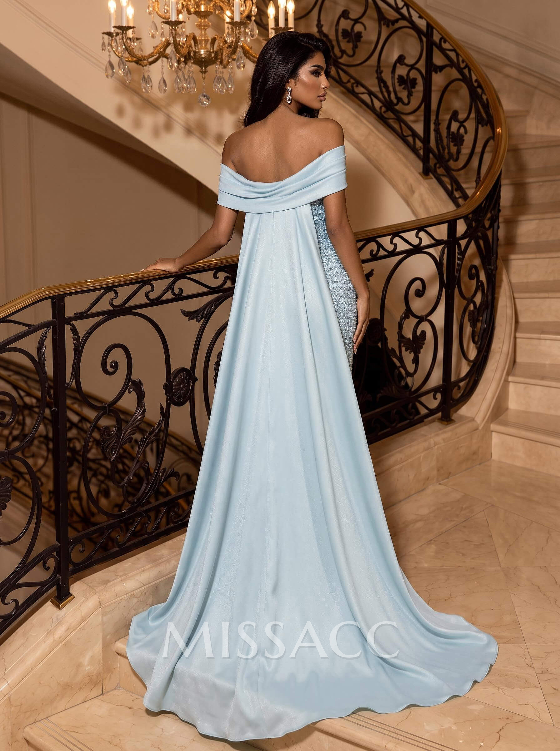 Sheath/Column Off-The-Shoulder Sleeveless Sweep Train Satin Evening Dresses