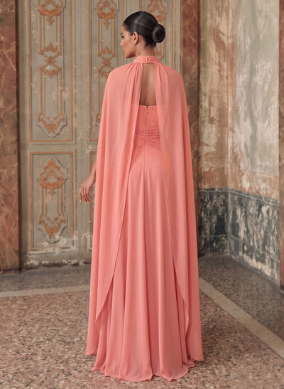 A-Line Sweetheart Cape Sleeves Floor-Length Chiffon Evening Dresses