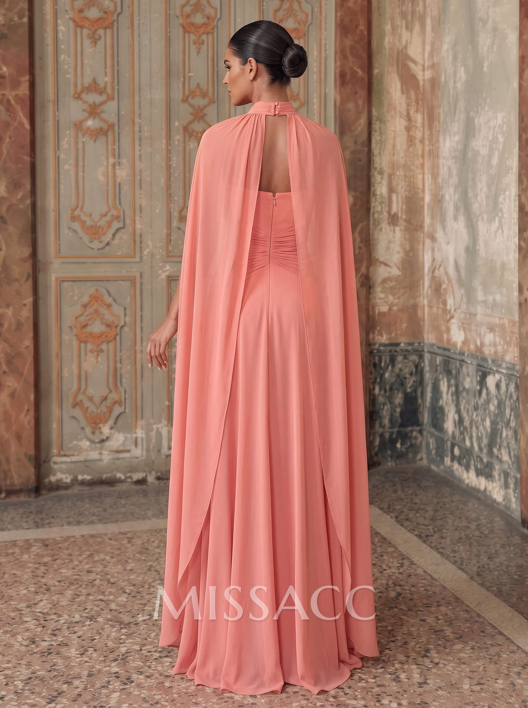 A-Line Sweetheart Cape Sleeves Floor-Length Chiffon Evening Dresses