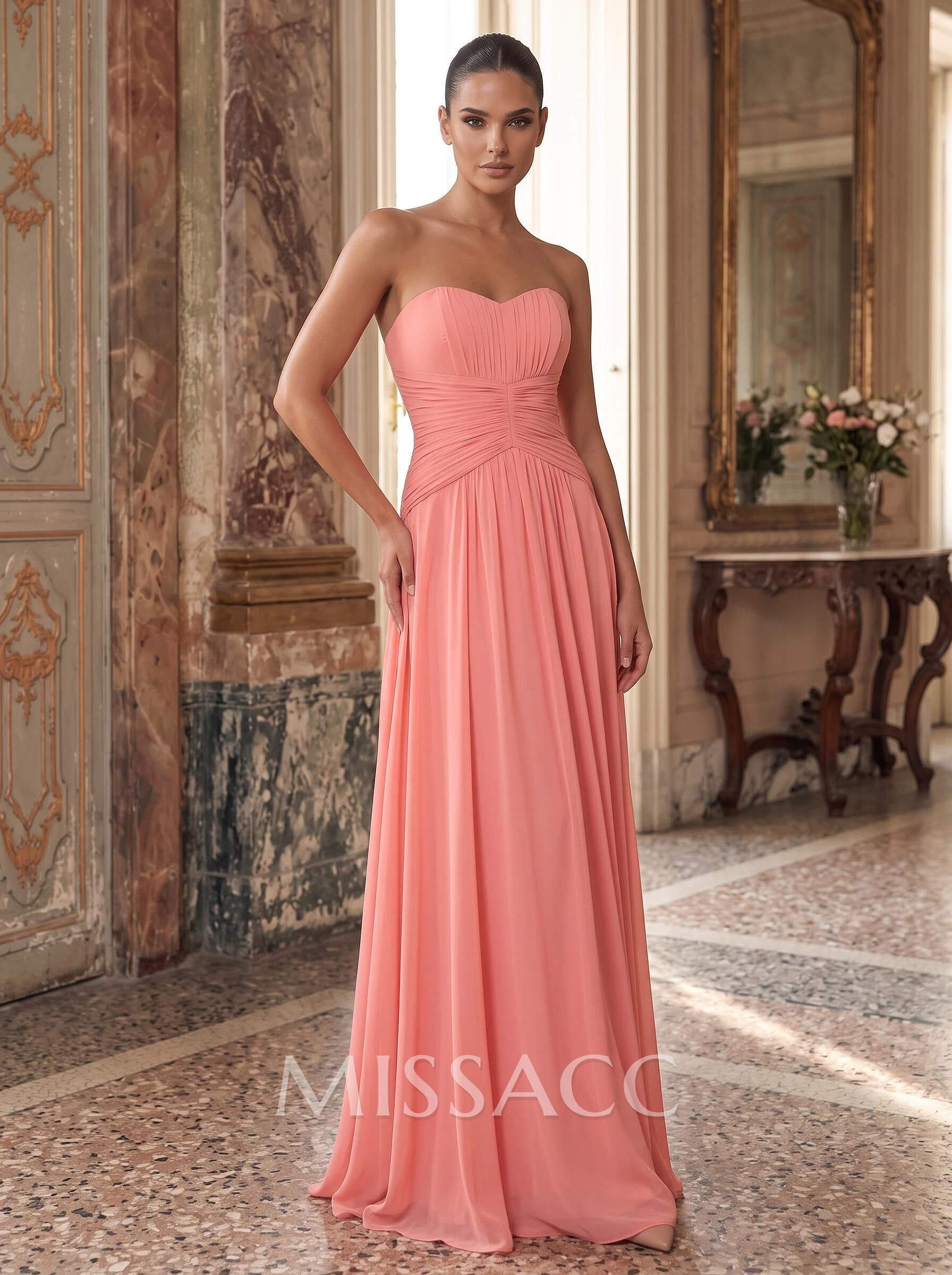 A-Line Sweetheart Cape Sleeves Floor-Length Chiffon Evening Dresses