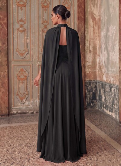 A-Line Sweetheart Cape Sleeves Floor-Length Chiffon Evening Dresses