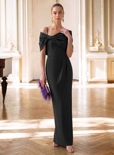 Sheath/Column Off-The-Shoulder Sleeveless Floor-Length Matte Satin Evening Dresses With Bow