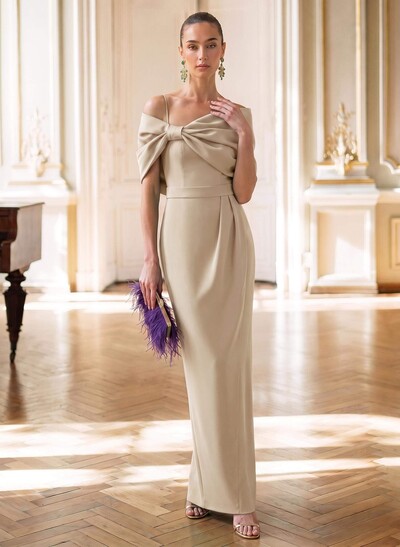 Sheath/Column Off-The-Shoulder Sleeveless Floor-Length Matte Satin Evening Dresses With Bow