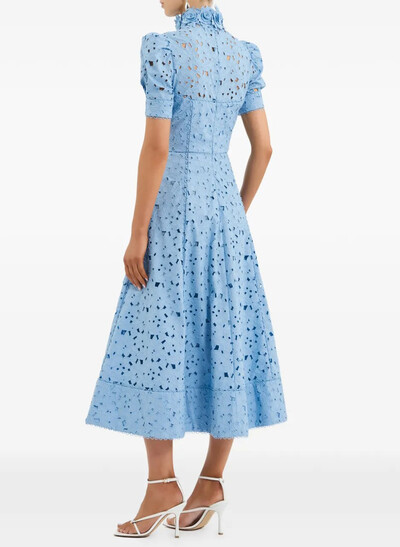 A-Line High Neck Short Sleeves Tea-Length Lace Evening Dresses With Flower