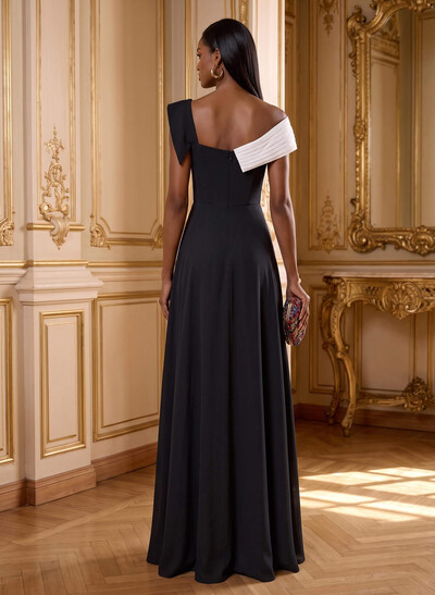 A-Line Asymmetrical Sleeveless Floor-Length Elastic Satin Evening Dresses With Pockets/High Split