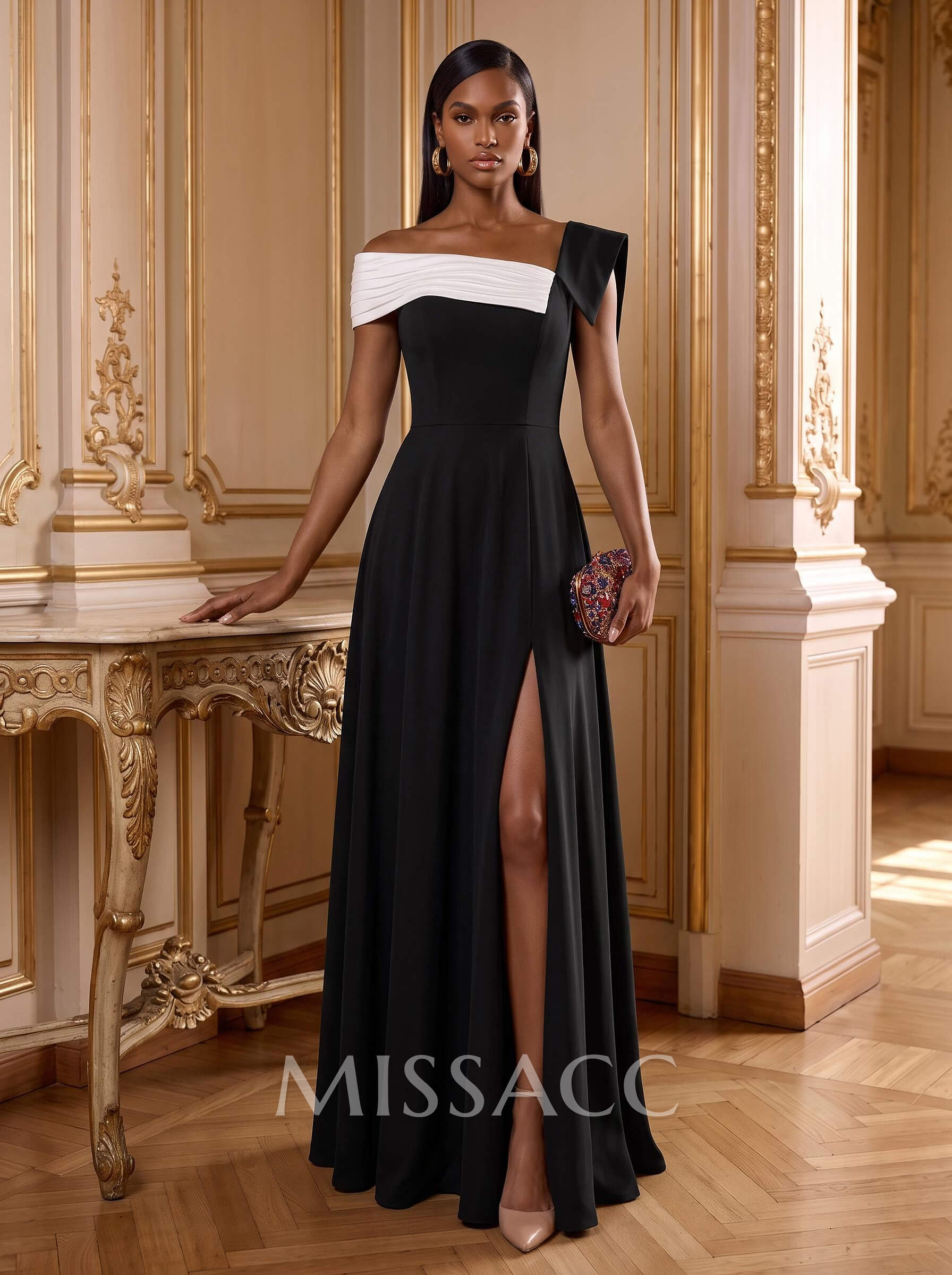 A-Line Asymmetrical Sleeveless Floor-Length Elastic Satin Evening Dresses With Pockets/High Split