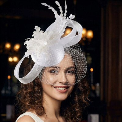 Feather Head Flower Veil Fascinator