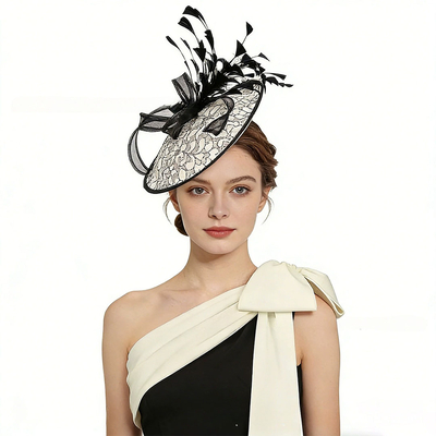 Headband-Style Tea Hat With Feathers