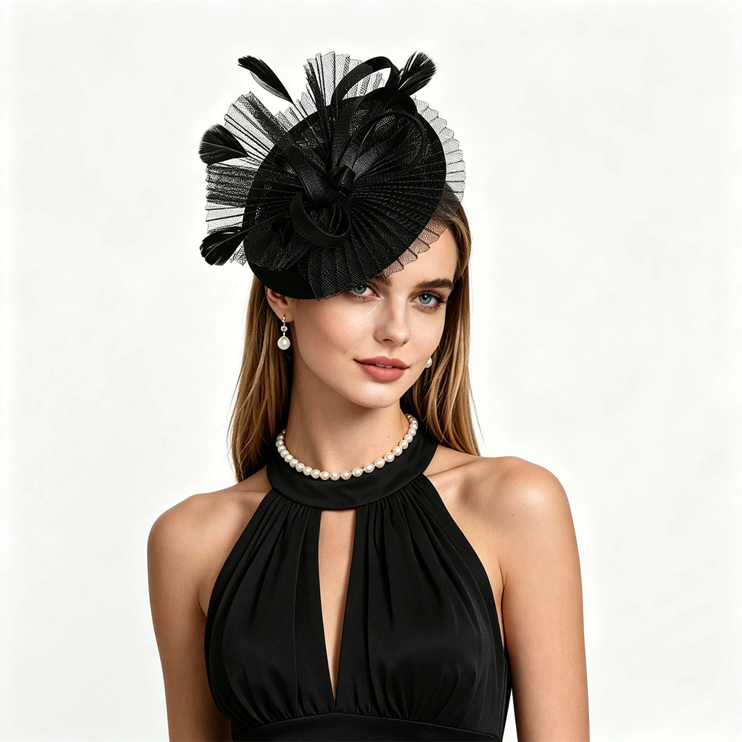 Headband-Style Horse Racing Hat With Feather Mesh