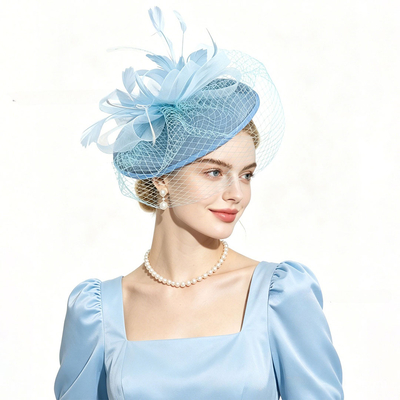 Tea Party Hat With Feathers, Flowers, And Mesh